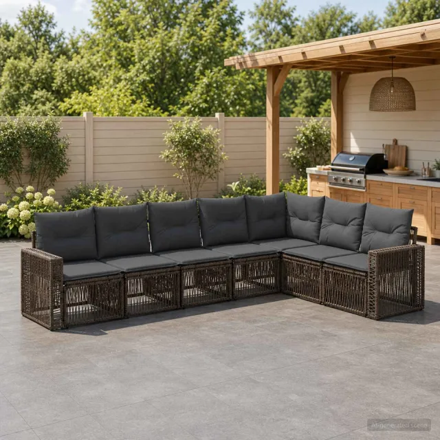 vidaXL Tuinbankenset 7 st 7-zits Grijs en Donkergrijs poly rattan, foto 2