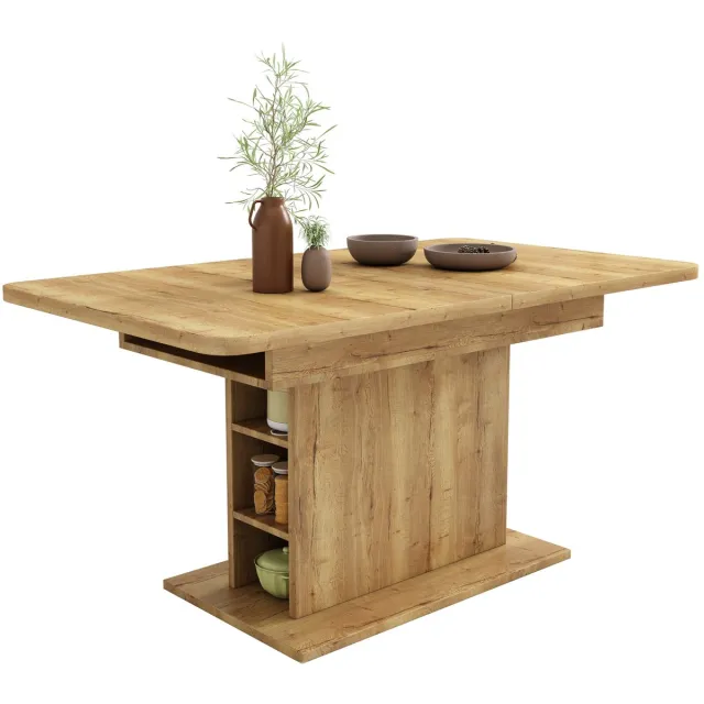 Merax Uitschuifbare Eettafel Met Opbergruimte - Rechthoekige Keukentafel - 110 Tot 130 X 70 X 75 Cm - Houtkleur - Spaanplaat Met Metalen Versteviging Bruin