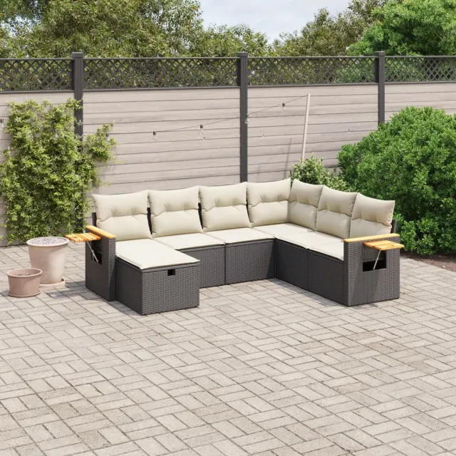 vidaXL 7-delige Loungeset met kussens poly rattan zwart, foto 2