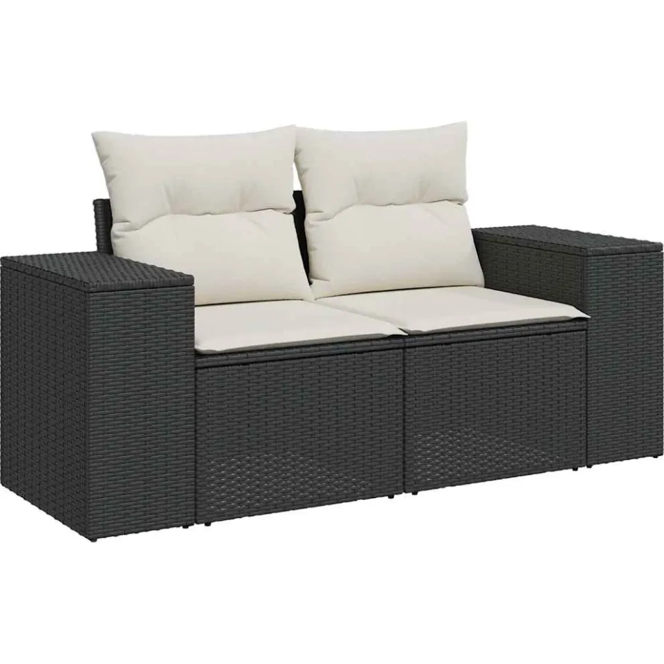 vidaXL 5-delige Loungeset met kussens poly rattan zwart