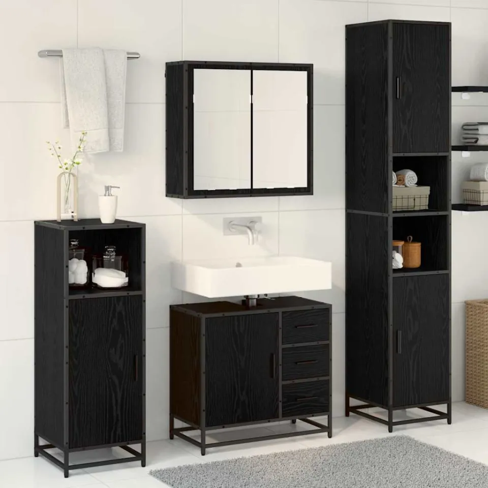 vidaXL Badkamermeubelset 3 st Zwart Eiken 65 x 33 x 60 cm Bewerkt hout, foto 3