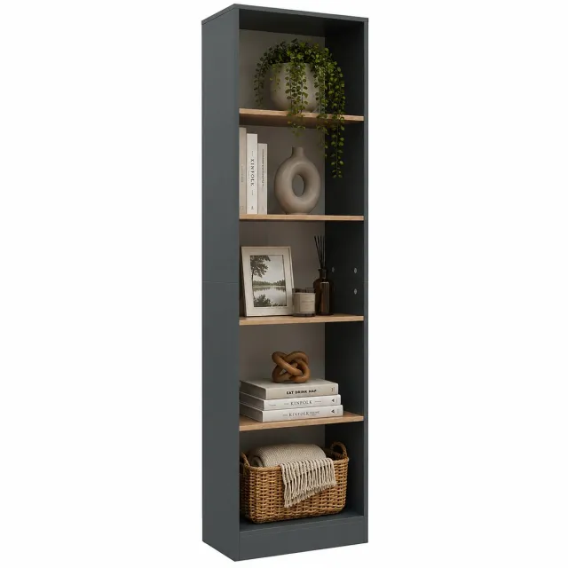 Vcm Bücherregal für Aktenordner, Büroregal mit 5 Fächern, H. 183 x B. 52 x T. 30 cm, Standregal für Homeoffice und Büro - Dilos Anthrazit / Honig-Eiche