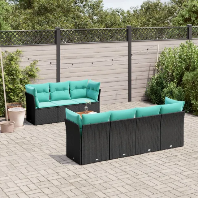 vidaXL 8-delige Loungeset met kussens poly rattan zwart, foto 2