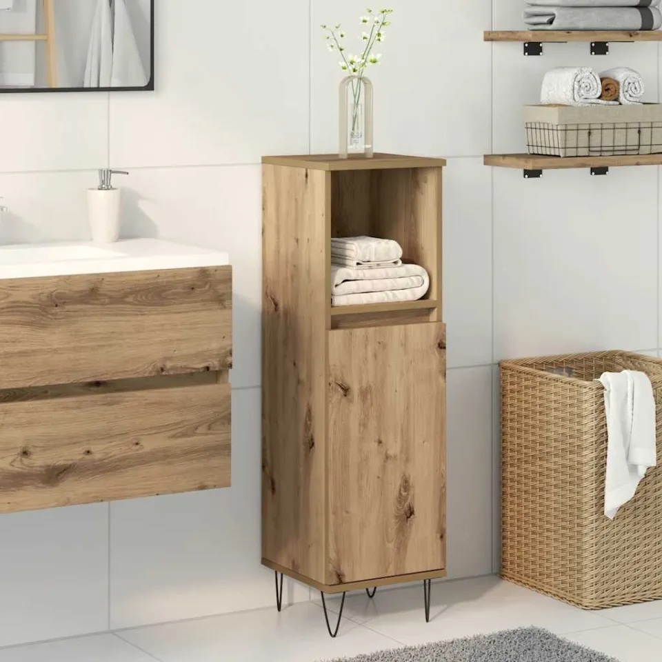 vidaXL Badkamerkast 30x30x100 cm bewerkt hout artisanaal eikenkleurig, foto 2
