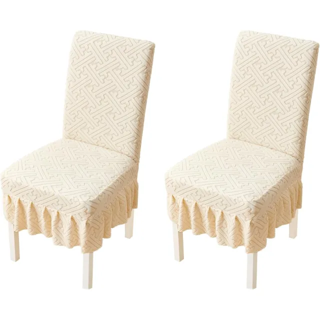 Daity 2-delige eetkamerstoelhoezenset - stretchstoelhoes met rok - wasbare stretchstoelhoes voor eetkamer - restaurant - feestzaal - gebroken wit