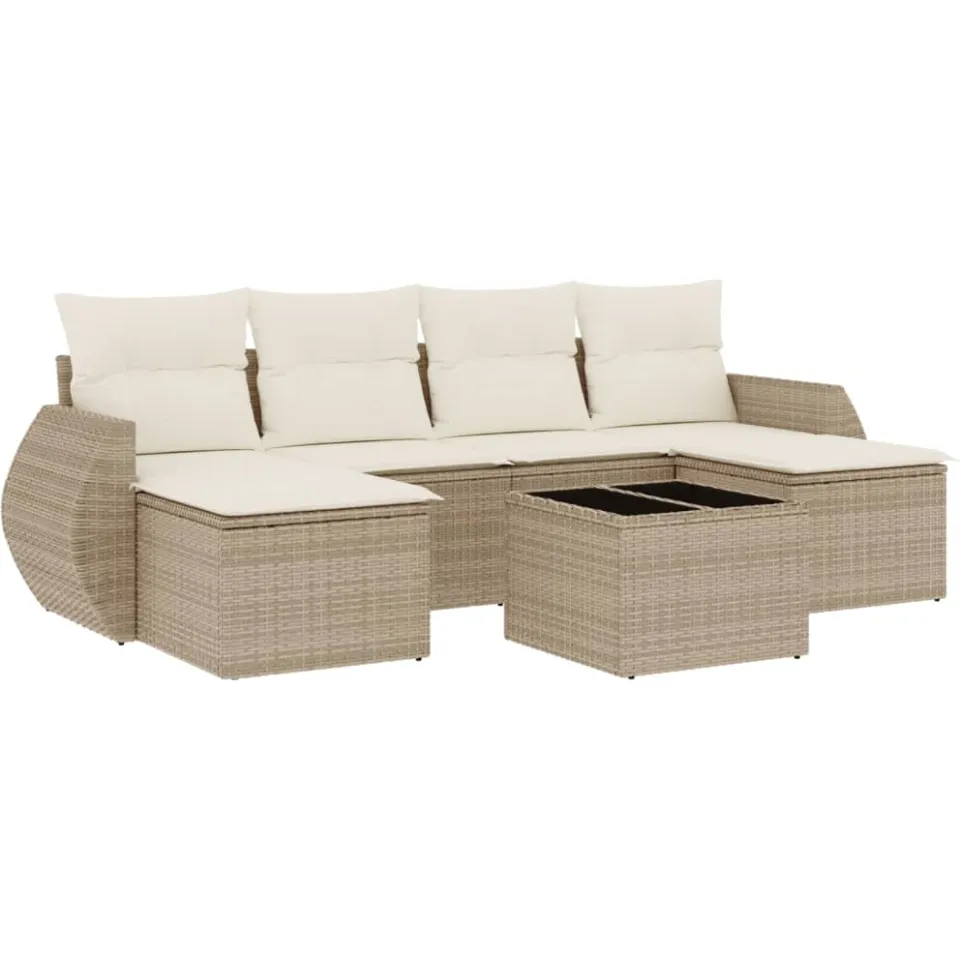 vidaXL 7-delige Loungeset met kussens poly rattan beige, foto 3