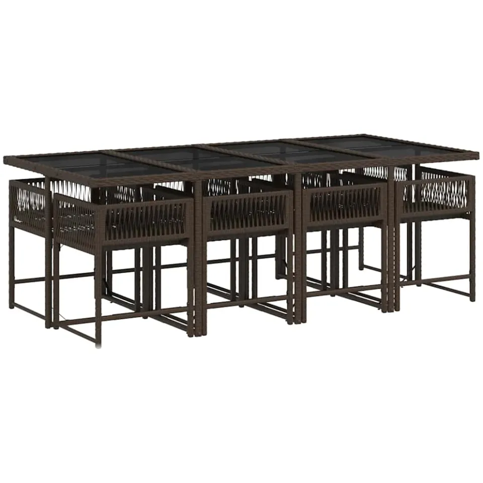 vidaXL 9-delige Tuinset met kussens poly rattan bruin, foto 4