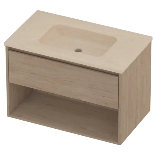 Proline Rollo Badmeubelset Hardsteen Elegant Schap 80x46x54 cm Sand Stone Ideal Oak Eiken