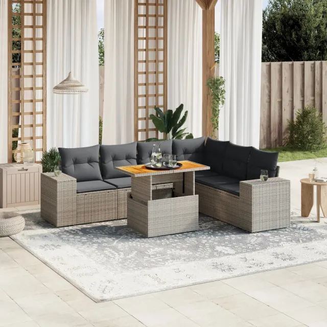 vidaXL 7-delige Loungeset met kussens poly rattan grijs, foto 2