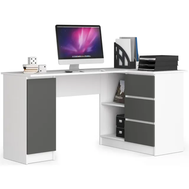 Akord Hoekbureau Rechts B20 / Computerbureau / Computer Tafel / Bureautafel Rechts / Wit - Grafietgrijs / 155 x 77 x 85 cm