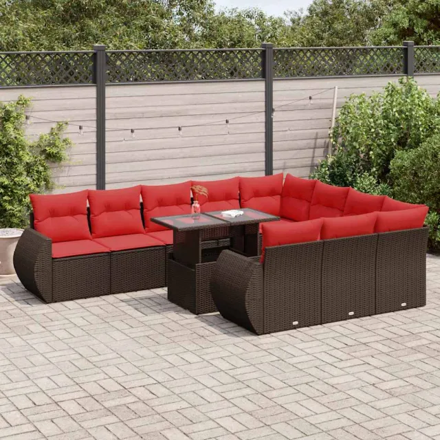 vidaXL 11-delige Loungeset met kussens poly rattan acacia bruin, foto 2