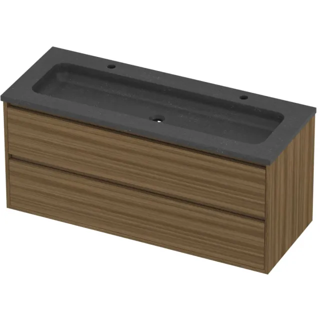 Proline Rollo Badmeubelset Hardsteen Elegant 2 Gaten 120x46x54 cm Blue Stone Caramel Walnut Houtlook