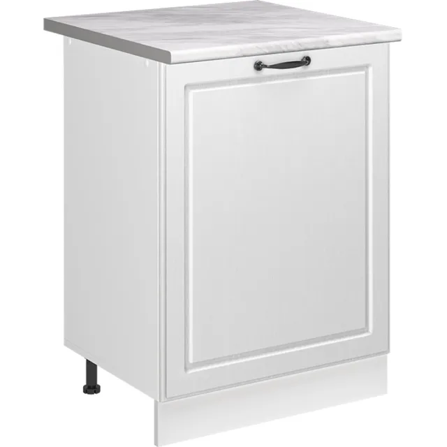 Vicco Keukenonderkast R-Line, Wit landelijk/Wit, 60 cm met 1 deur marmer werkblad