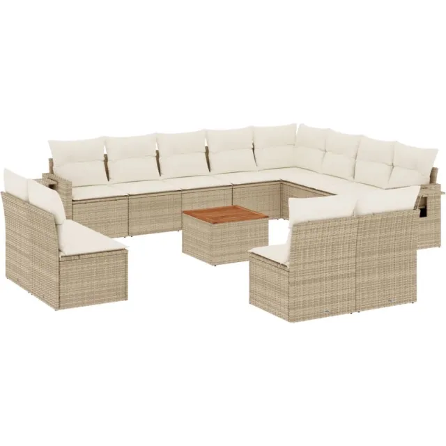 vidaXL 13-delige - Loungeset - met - kussens - poly - rattan - beige