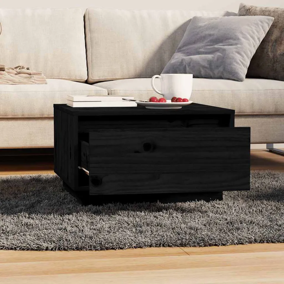 vidaXL Salontafel 55x56x32 cm massief grenenhout zwart, foto 3