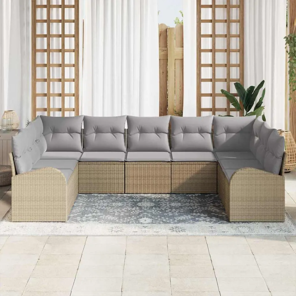 vidaXL Bankstel 9 st 9-zits Beige poly rattan, foto 3