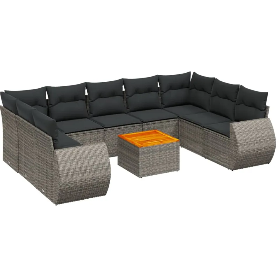 vidaXL 10-delige Loungeset met kussens poly rattan grijs, foto 3