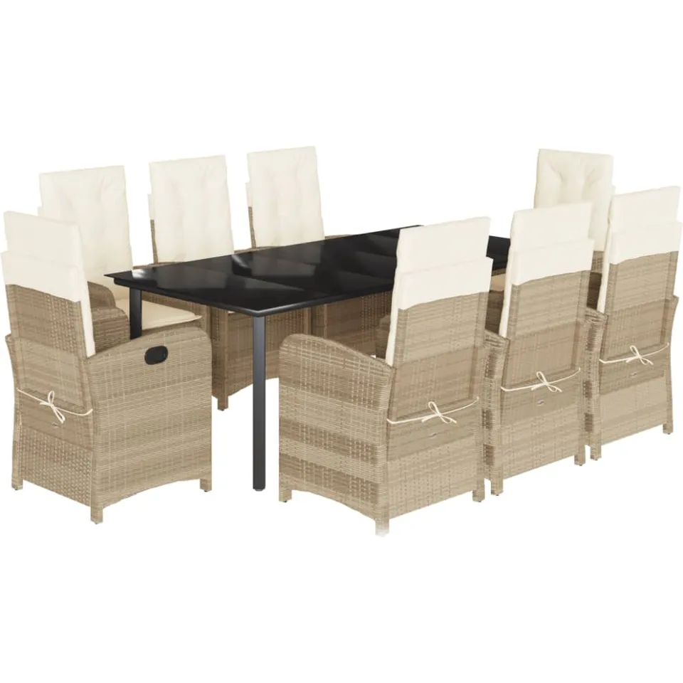 vidaXL 9-delige Tuinset met kussens poly rattan beige, foto 3