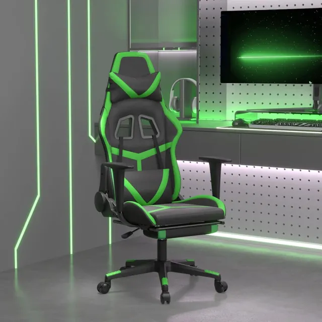 vidaXL Massage gamestoel met voetensteun kunstleer zwart en groen, foto 2
