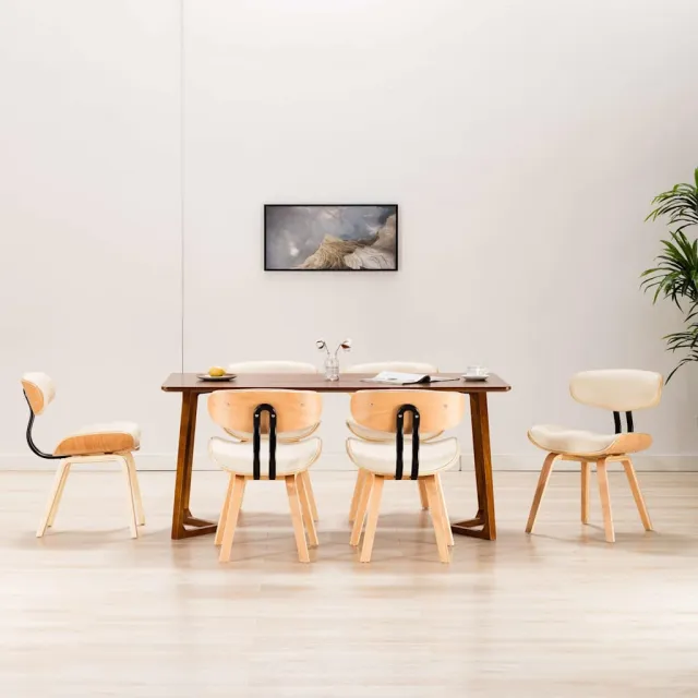 vidaXL Eetkamerstoelen 6 st gebogen hout en kunstleer crème, foto 2