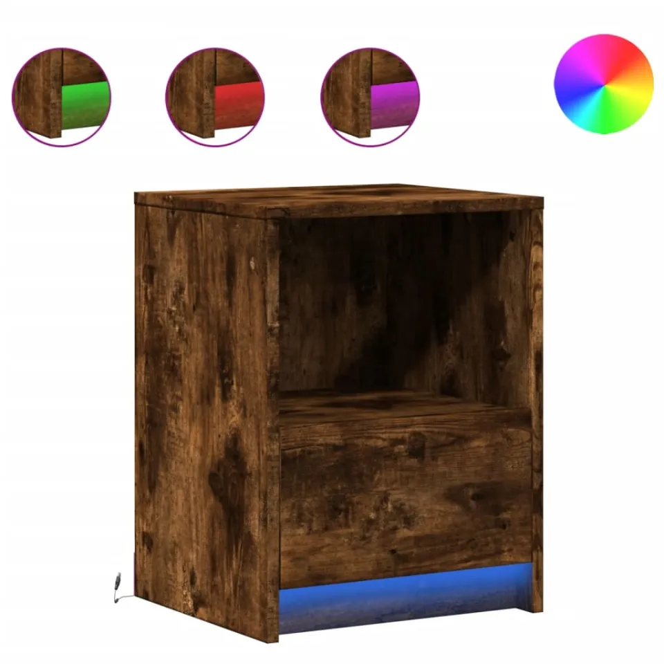 vidaXL nachtkastje met LED-verlichting bewerkt hout gerookt eikenkleur, foto 3