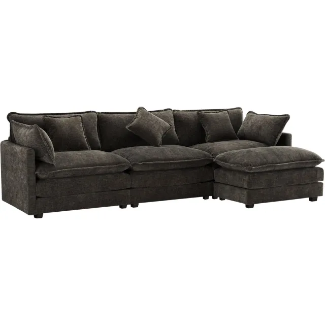 Merax L-vormig Hoekbank – Chenille-stof Bankstel – 3-zitsbank met Chaise Longue – Moderne Designbank – Flexibel en Comfortabel – Donkergrijs