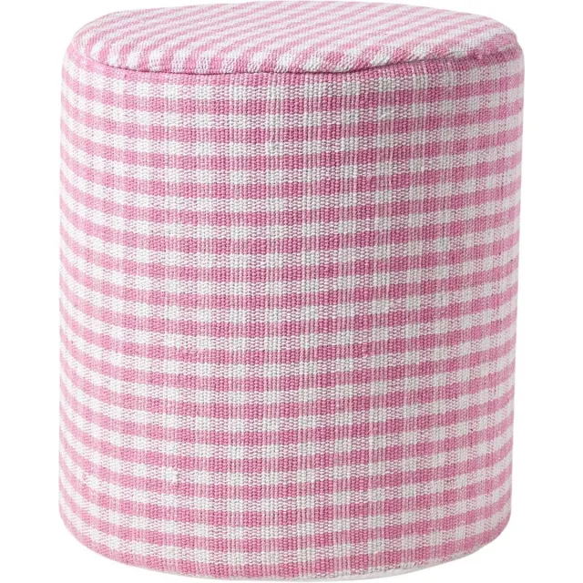 Homescapes Vichy ruit poef rond – roze en witte kruk, 40x42 cm Roze-Wit