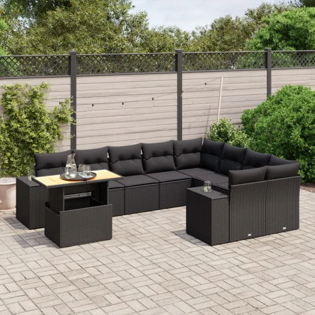 vidaXL 10-delige Loungeset met kussens poly rattan zwart, foto 2