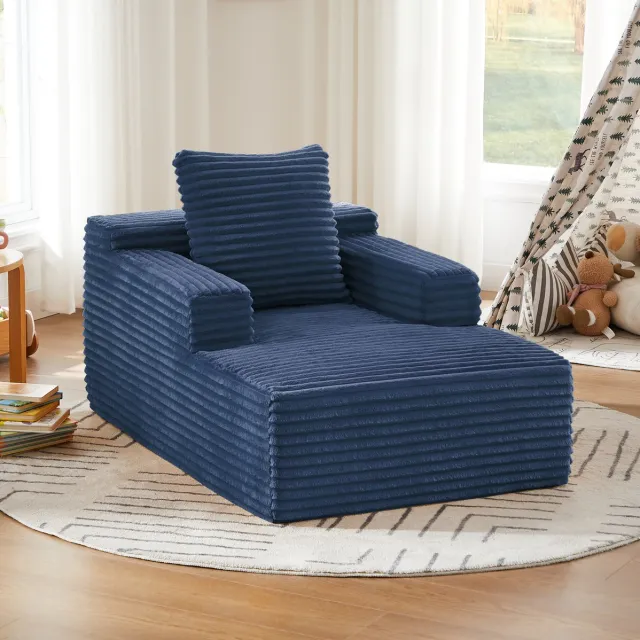 MODENUIT Chaise Longue 117 x 81 x 50 cm - 1-Zits Met Armleuning - Voor Woonkamer En Bureau - Ribstof Blauw