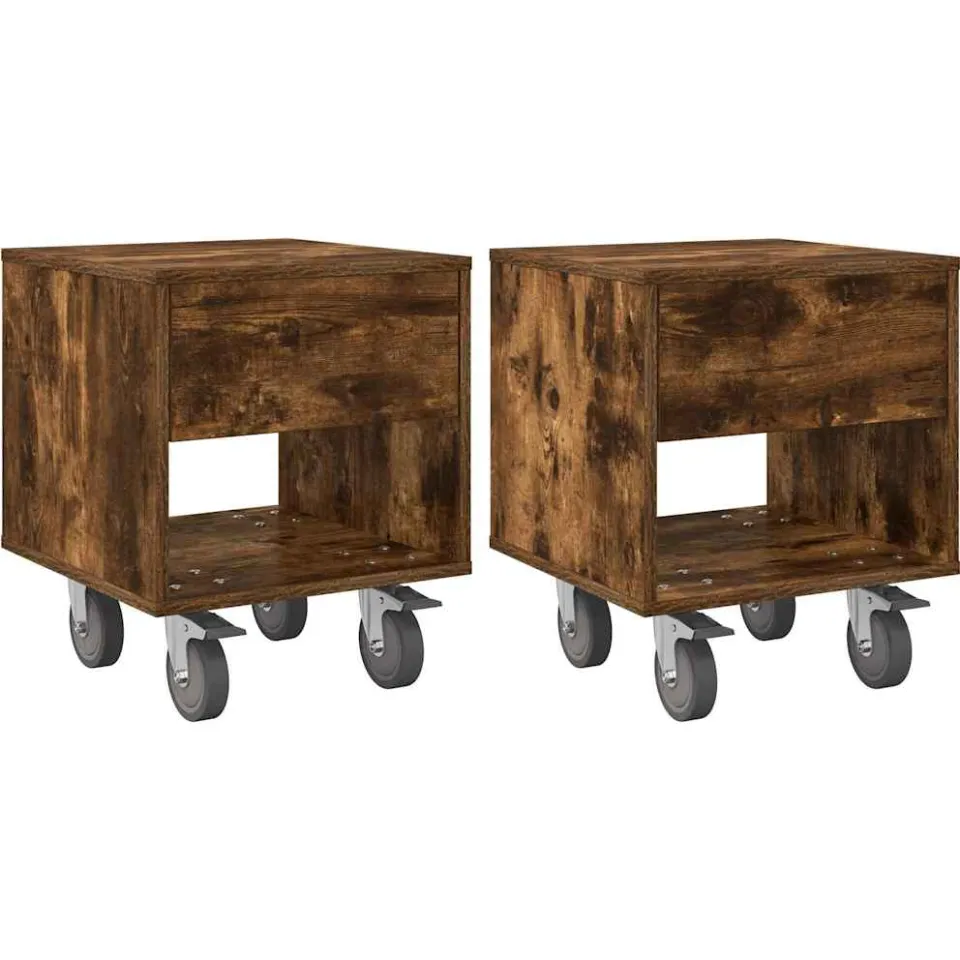 vidaXL Nachtkastje 2 st Gerookt eiken 40,5 x 40 x 48 cm Bewerkt hout, foto 3