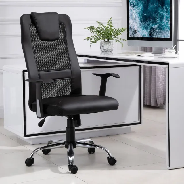 Wishdor ergonomische bureaustoel 66 x 73 x 108-118 cm met wippfunctie en armleuningen zwart
