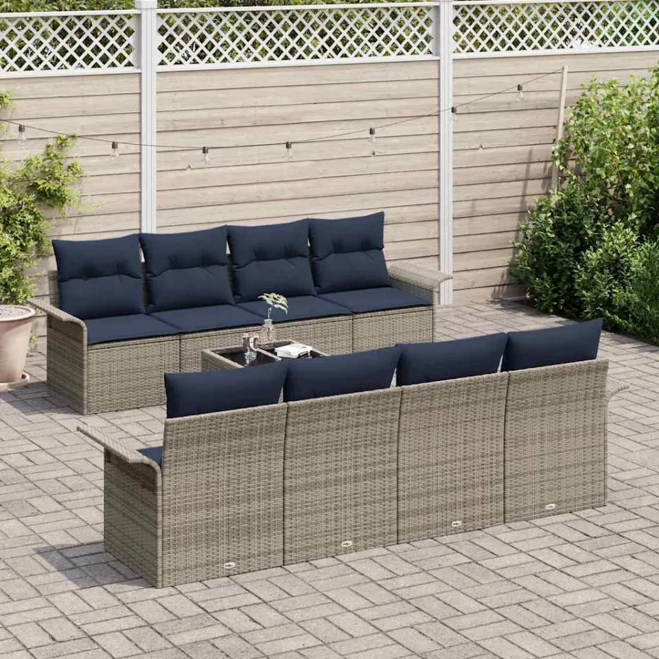 vidaXL Tuin Sofa Set 9 st Grijs poly rattan, foto 2