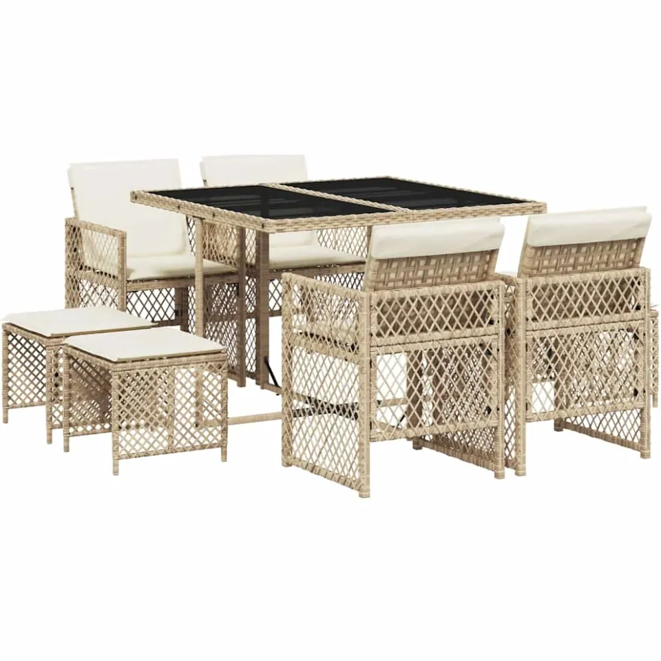 vidaXL 9-delige Tuinset met kussens poly rattan beige, foto 4