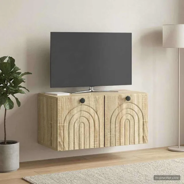 vidaXL Wandbeugel TV-kast Sonoma Eiken 59,5 x 31 x 30 cm Bewerkt hout Bruin