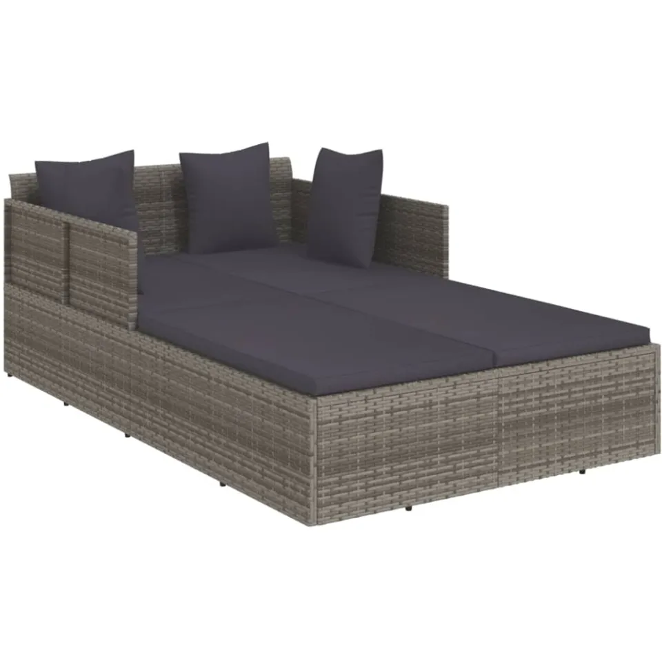 vidaXL Ligbed met kussens 182x118x63 cm poly rattan grijs, foto 3