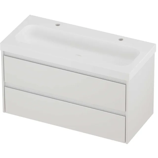 Proline Haga Badmeubelset Polystone Mezza 2 Kraangaten 100x46x58 cm Mat White Glans Wit