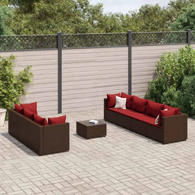 vidaXL 8-delige Loungeset met kussens poly rattan bruin, foto 2