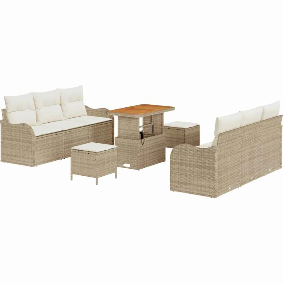 vidaXL Tuinbankenset 9 st Beige poly rattan