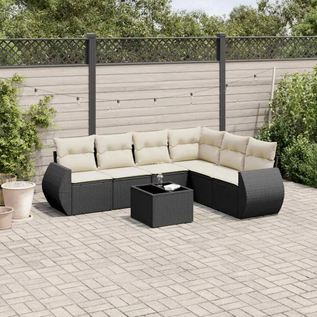 vidaXL 7-delige Loungeset met kussens poly rattan zwart, foto 2