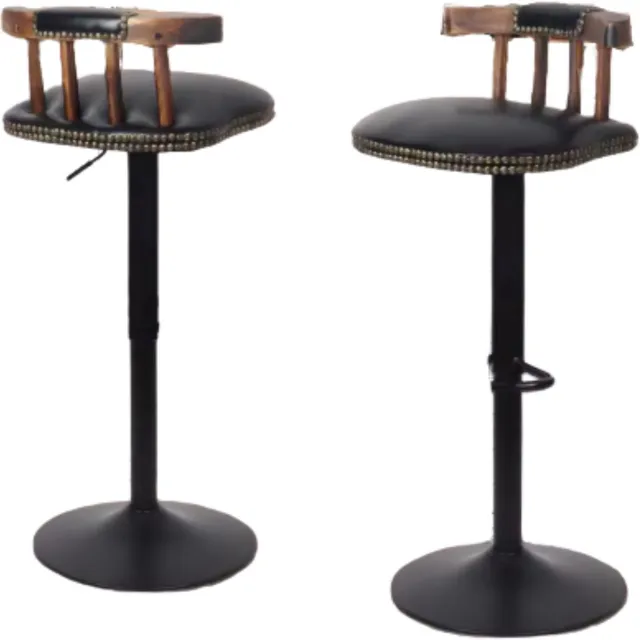 Happiq Barkrukken Retro Grandiose - Set van 2 - Met rugleuning - Zwart - Verstelbaar - Voor Keuken, Bar of woonkamer - Draaibaar - PU leer Bruin