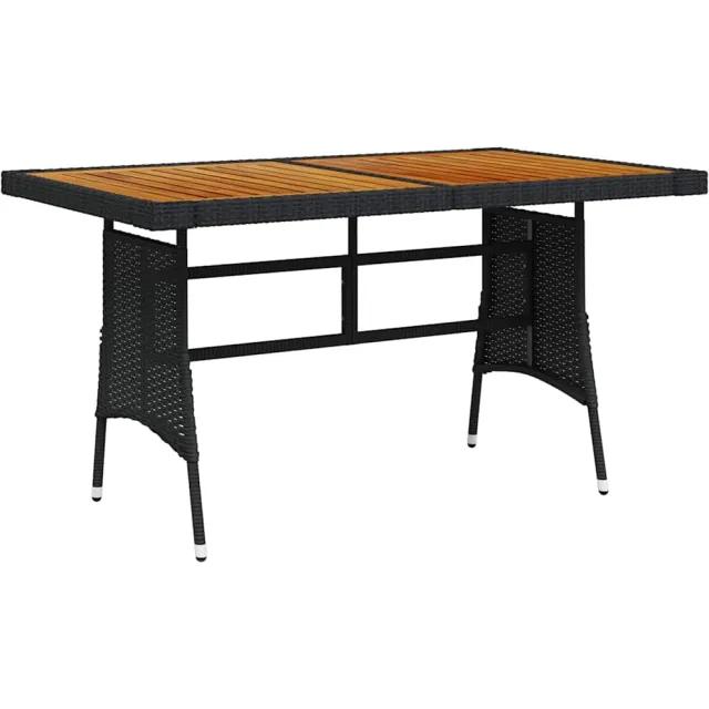 vidaXL Tuintafel 130x70x72 cm poly rattan en massief acaciahout zwart, foto 2
