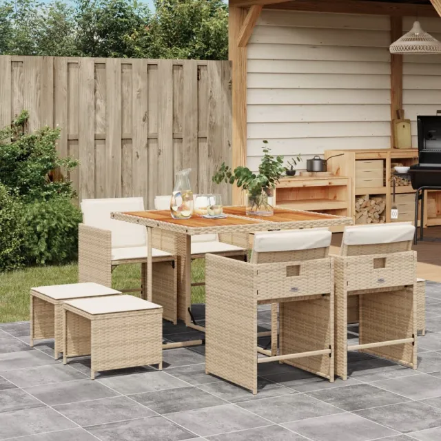 vidaXL 9-delige Tuinset met kussens poly rattan beige, foto 2