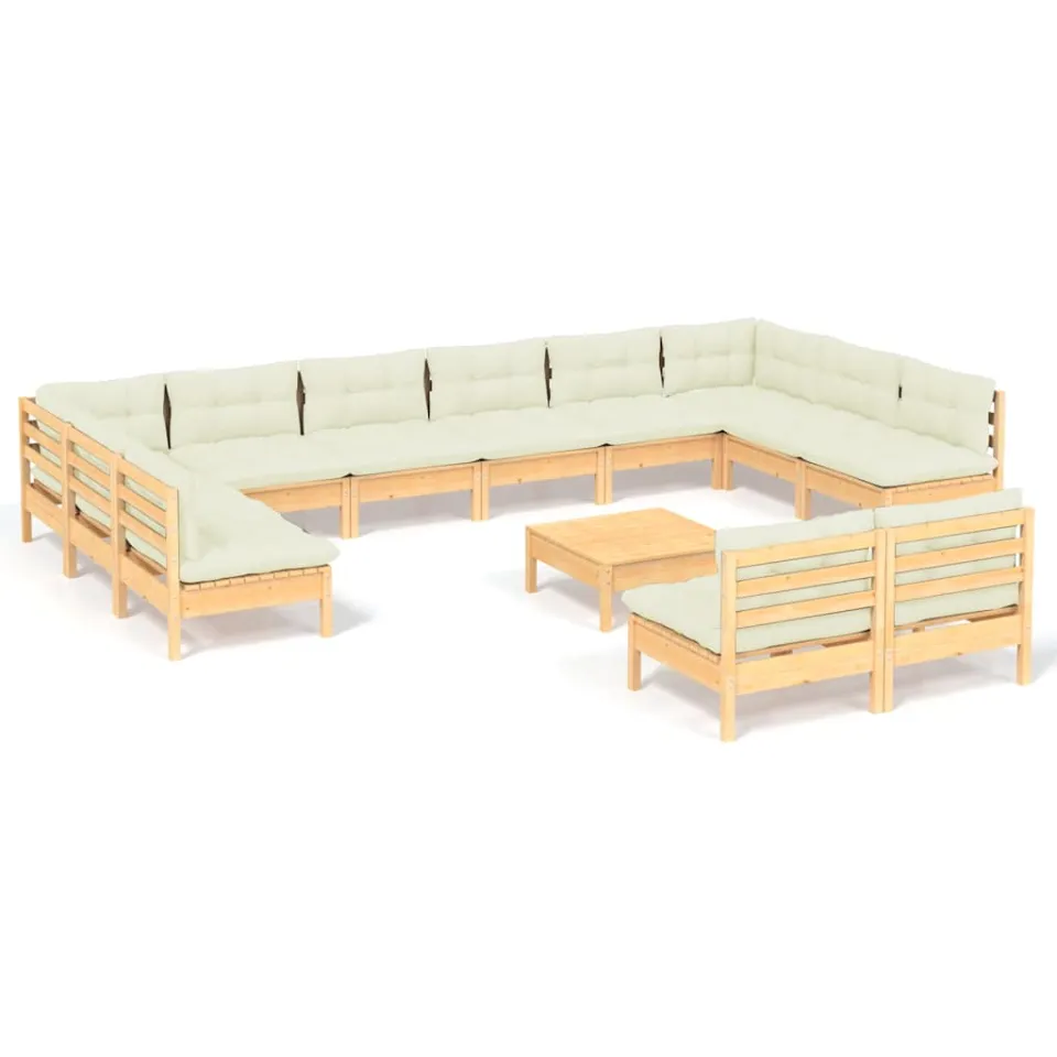 vidaXL 13-delige Loungeset met crèmekleurige kussens grenenhout, foto 4