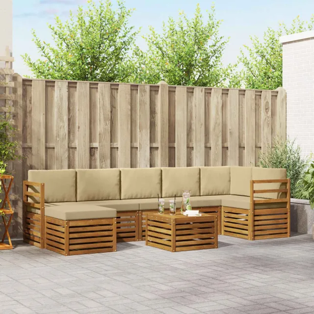 vidaXL Buiten bankenset 8 st 8-zits Natuurlijk en Beige