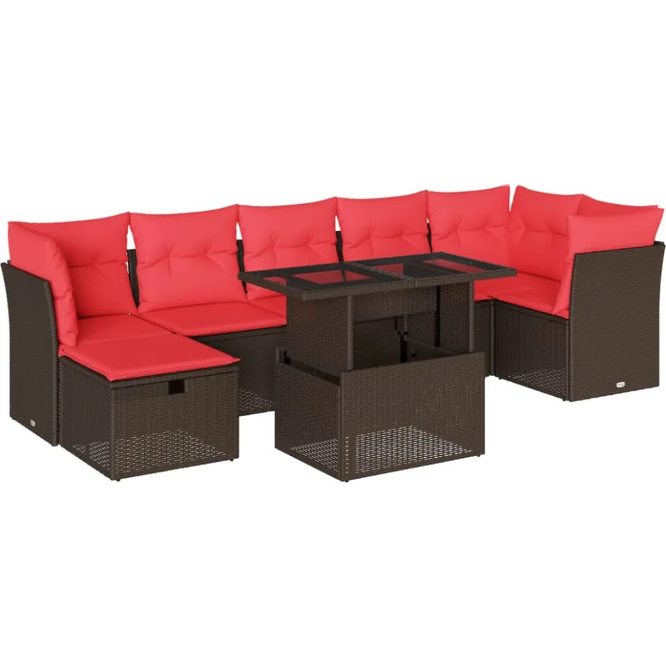 vidaXL 8-delige tuinbankset met kussens, bruin polyrotan