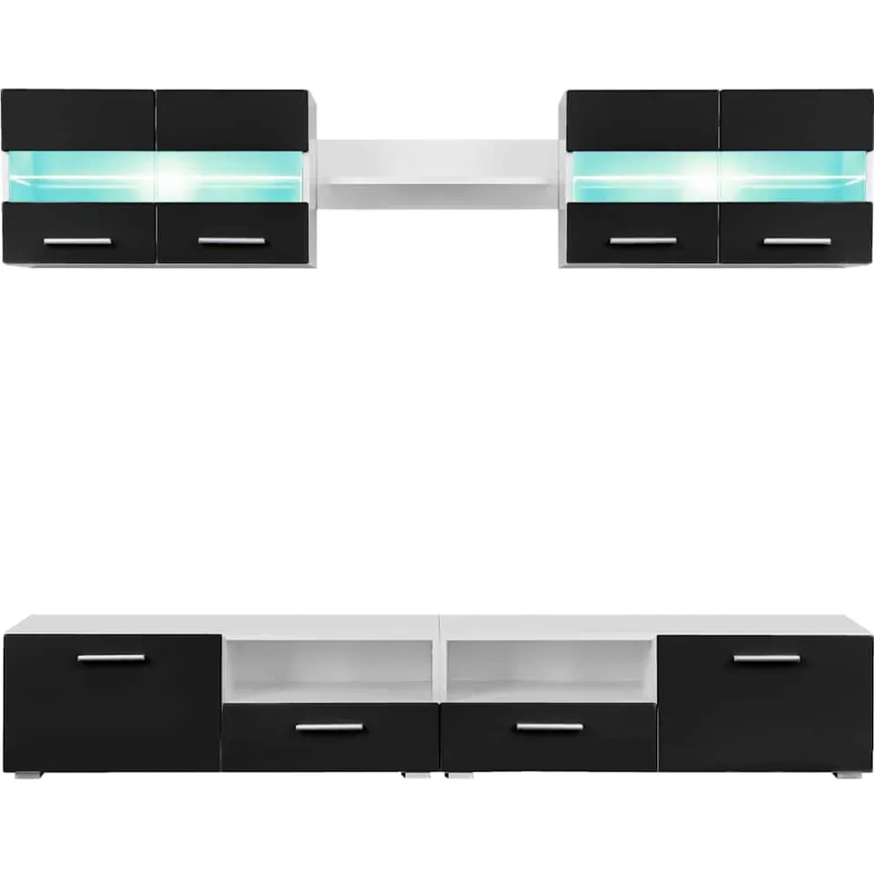 vidaXL Tv-wandmeubelset met LED-verlichting hoogglans zwart 5-delig