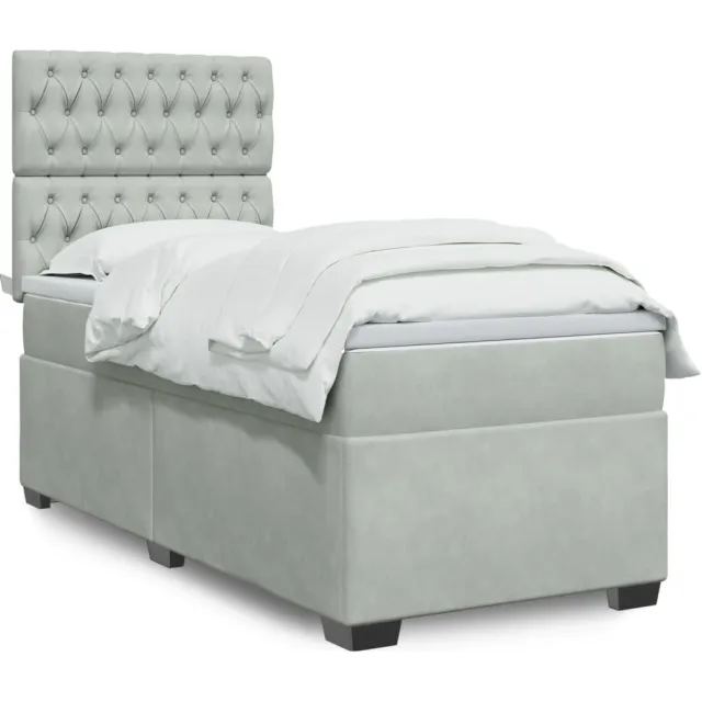 vidaXL Boxspring met matras fluweel lichtgrijs 90x200 cm grijs