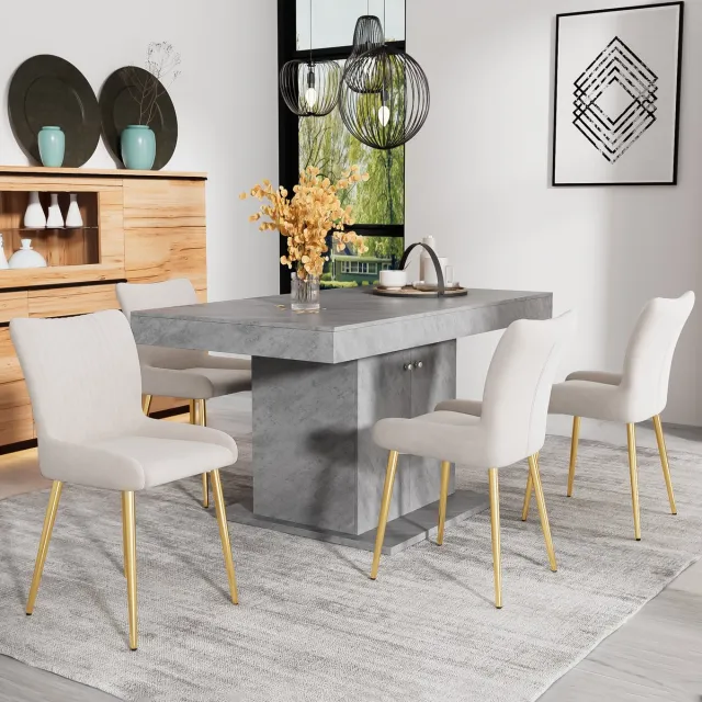 Wishdor Eetkamerstoelen - Fluweel - Met Metalen Poten - Beige En Goud - Set Van 4 - Voor Eetkamer Of Woonkamer Beige + Goud