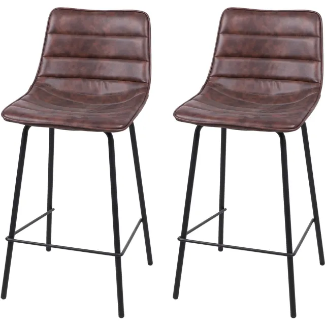 Urban Living "BROOKLYN" - Set van 2 barkrukken in mahoniekleurig kunstleer met zwart mat stalen frame - 44 x 47 x H.95 cm Mahonie en matzwart