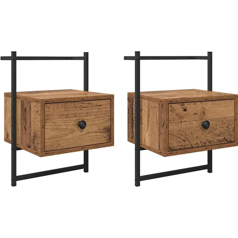vidaXL Nachtkastje 2 st Oudhout 35 x 30 x 51 cm Bewerkt hout bruin, foto 3